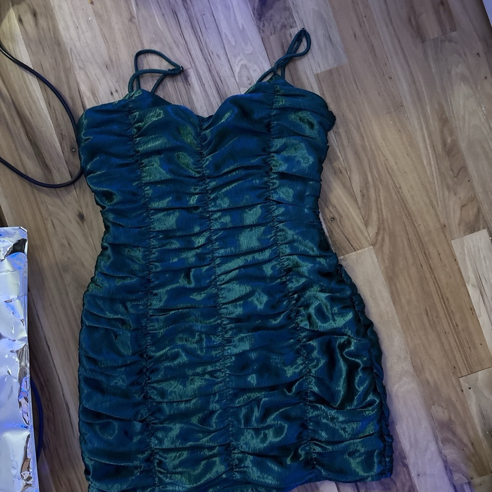 Lucy in the Sky Shimmering Teal Mini Dress